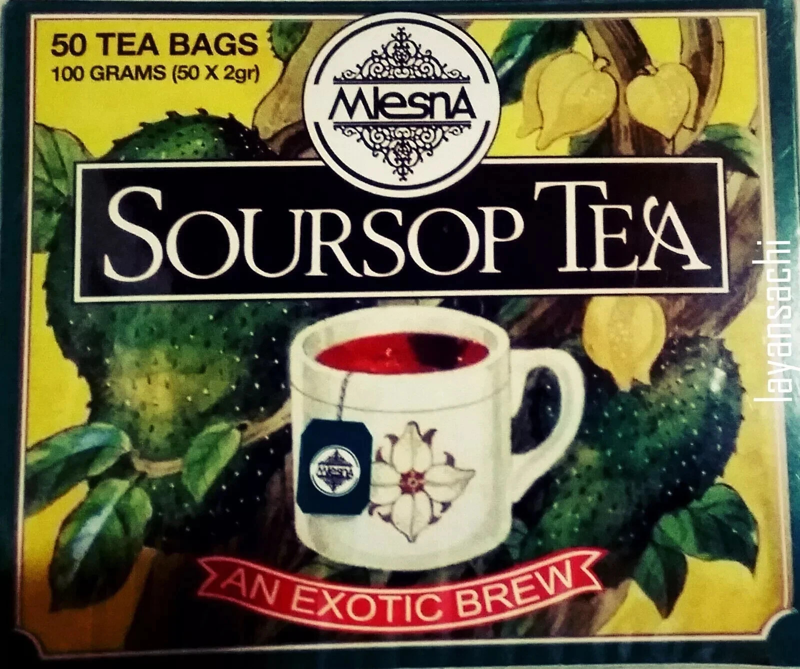 Mlesna Pure Ceylon Soursop Black Tea 50 Tea Bags (100g) Box free Shipping World