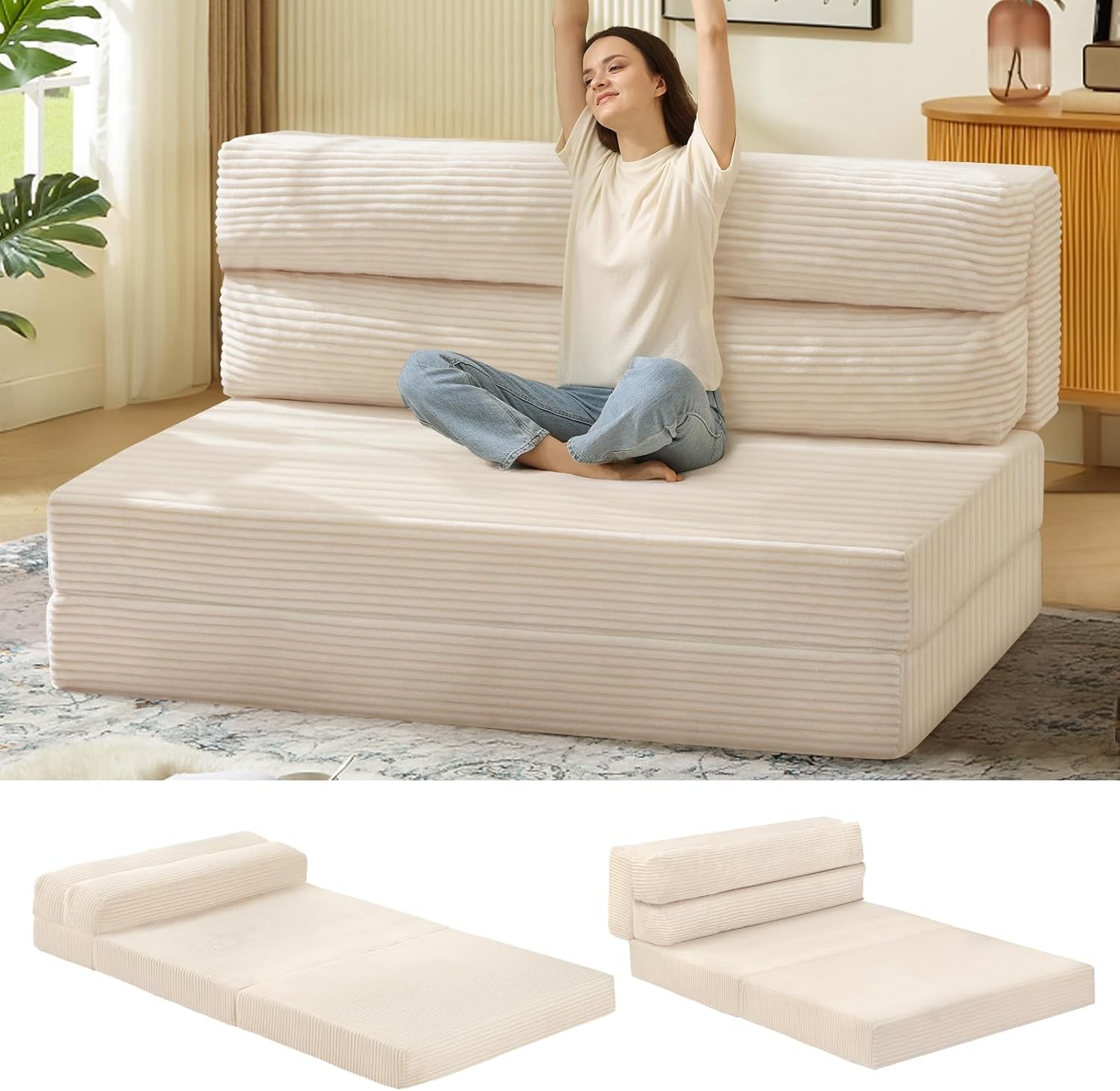 Folding Sofa Bed Convertible Sleeper Chair W/ Pilow Foldable Matress 2 in 1 Pull