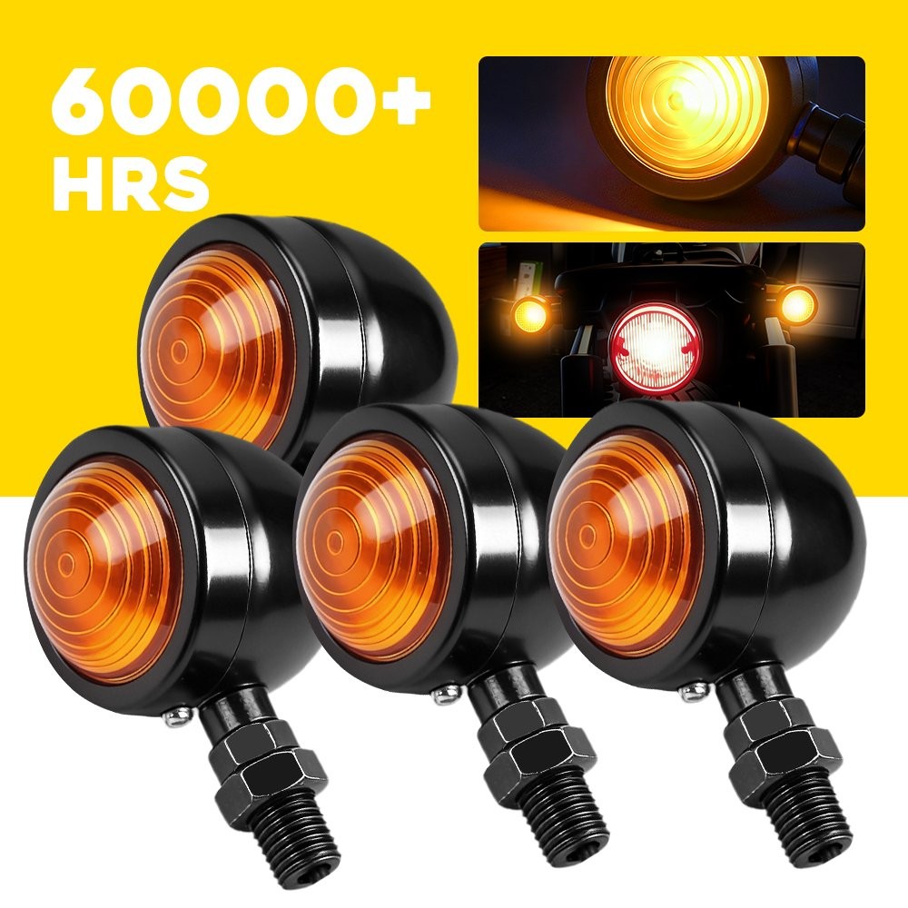 4X Motorcycle Turn Signal Light Front Rear Blinker Indicator Light Amber Black