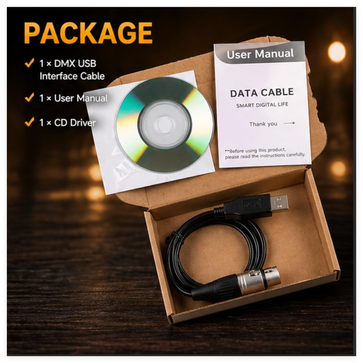 USB to Interface Cable FT232RNL DMX Controller Adapter 3 Pin XLR DMX Cable fo...