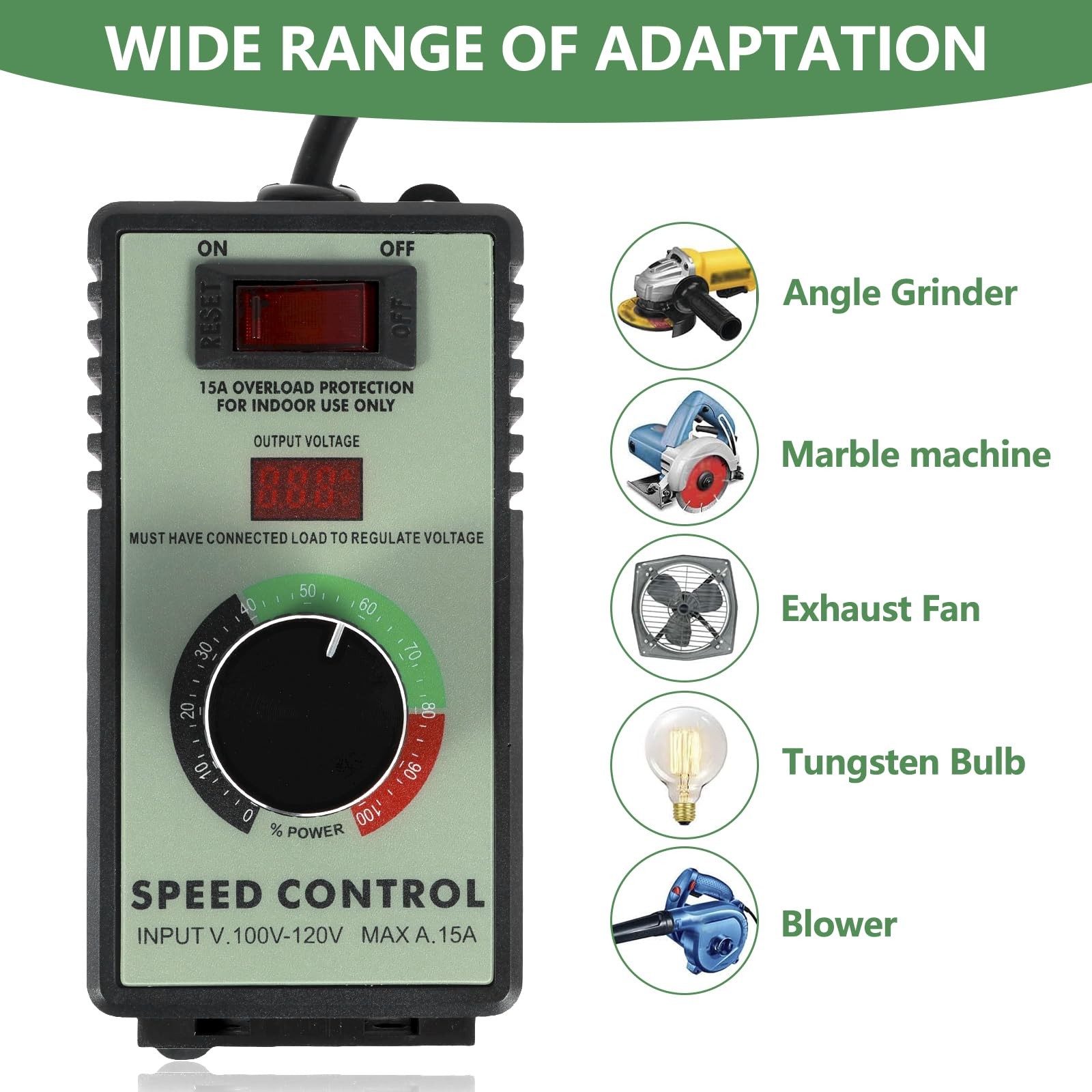 AC Motor Speed Controller, 110-120V 15A 4000W Variable Speed Controller Regul...