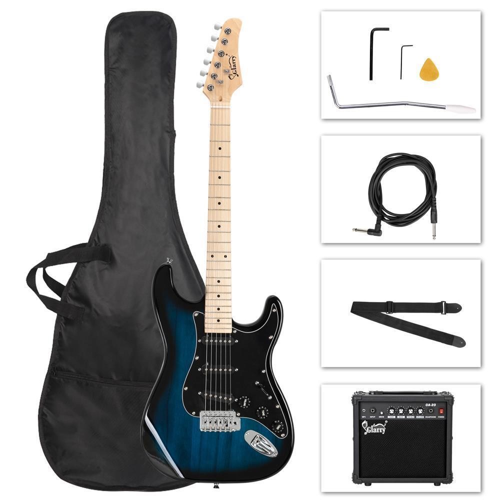 Glarry GST Stylish Basswood Electric Guitar Kit With 20W Amplifier,Bag, String