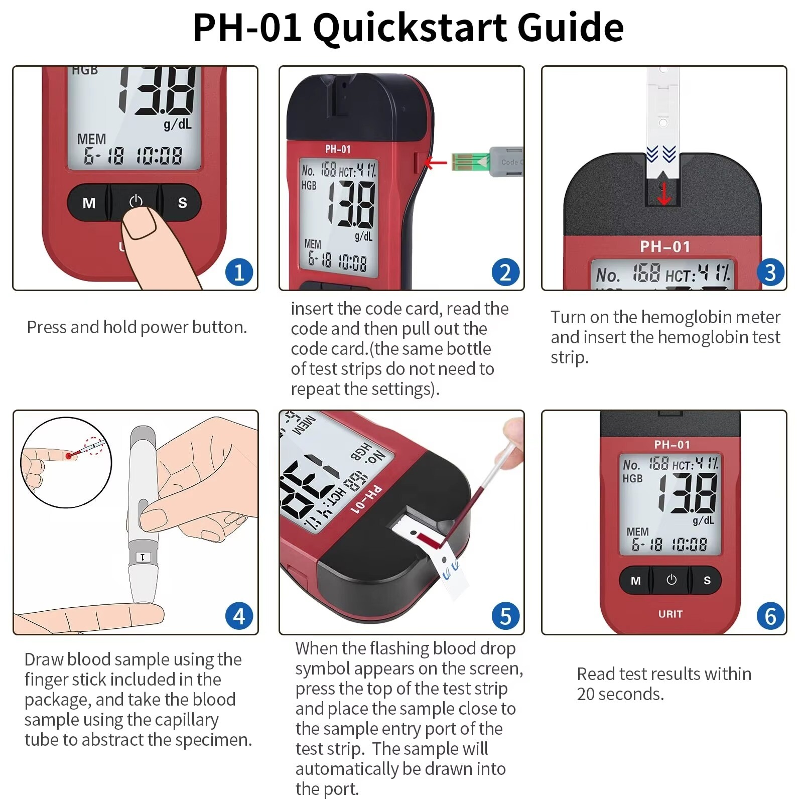 Hemoglobin Test Meter Kit 25 Test Strips & Lancets Home Blood Testing gt
