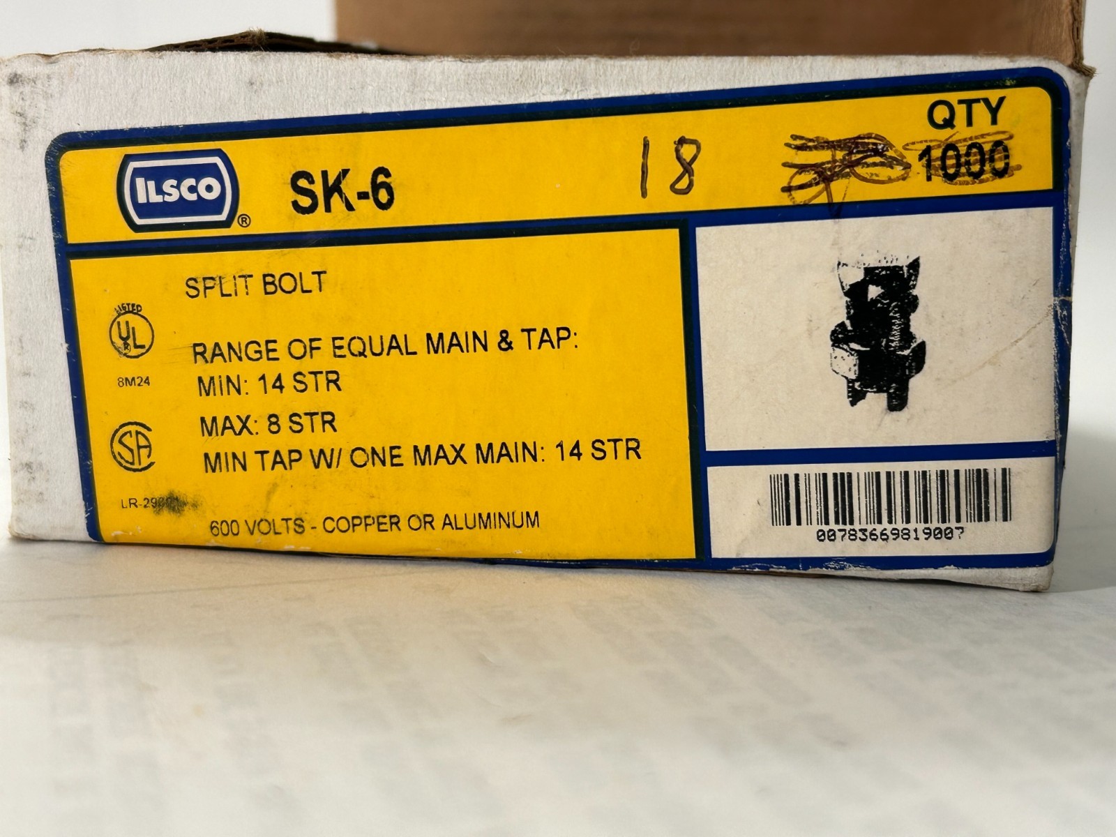 LOT of 18 ILSCO SK-6 General Purpose Split Bolt Connector 8-14 AWG CU or AL 600V