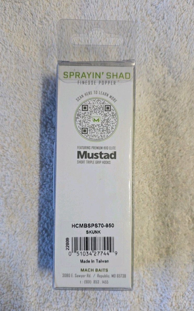 Mach Baits Sprayin' Shad Finesse Popper 11/16oz 70mm HCMBSPS70-950 Skunk NIB