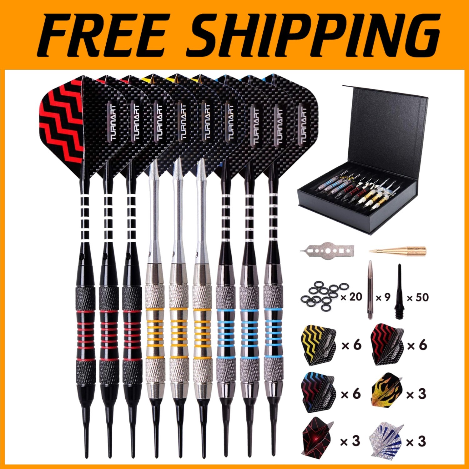 Professional Soft Tip Darts Set - 18g 9 Pcs with Accessories