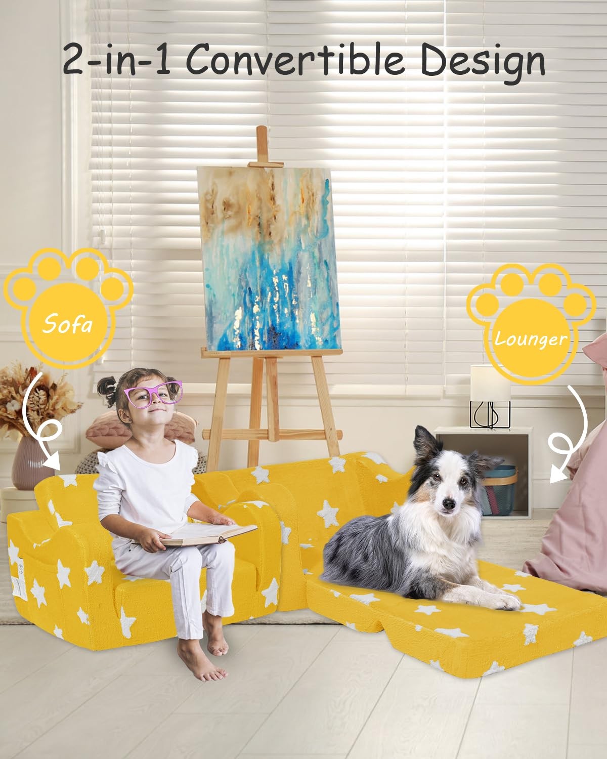 Toddler Couch, Kids Couch for Toddler Fold Out, 2-in-1 Convertible Kid Sofa t...