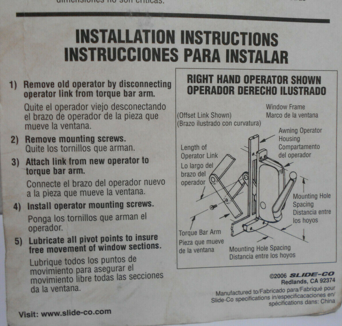 Awning Window Operator, Air Control Keller, Right-Hand 171135