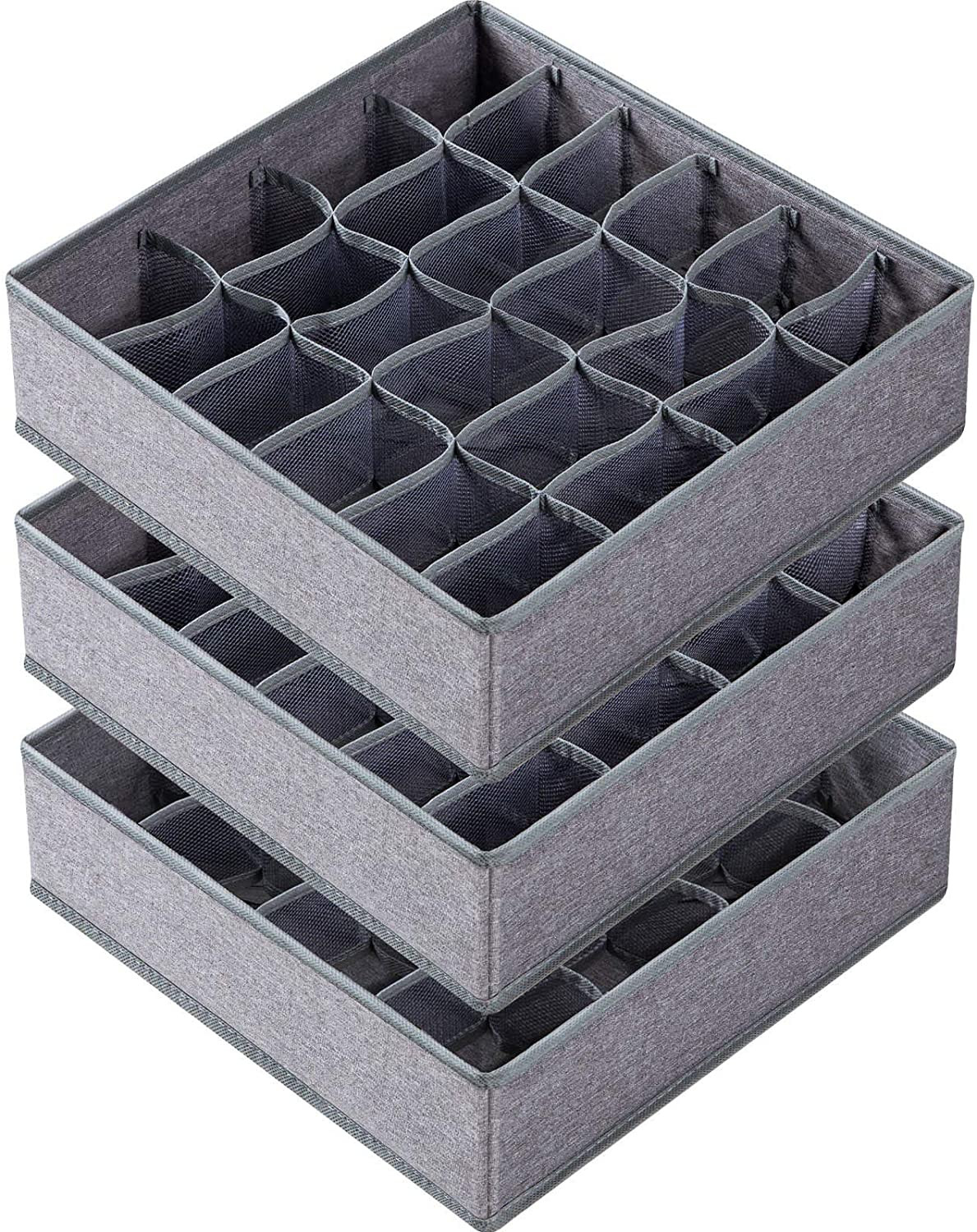 3 Pack Sock Underwear Drawer Organizer Dividers, 64 Cell Fabric Foldable Dresser