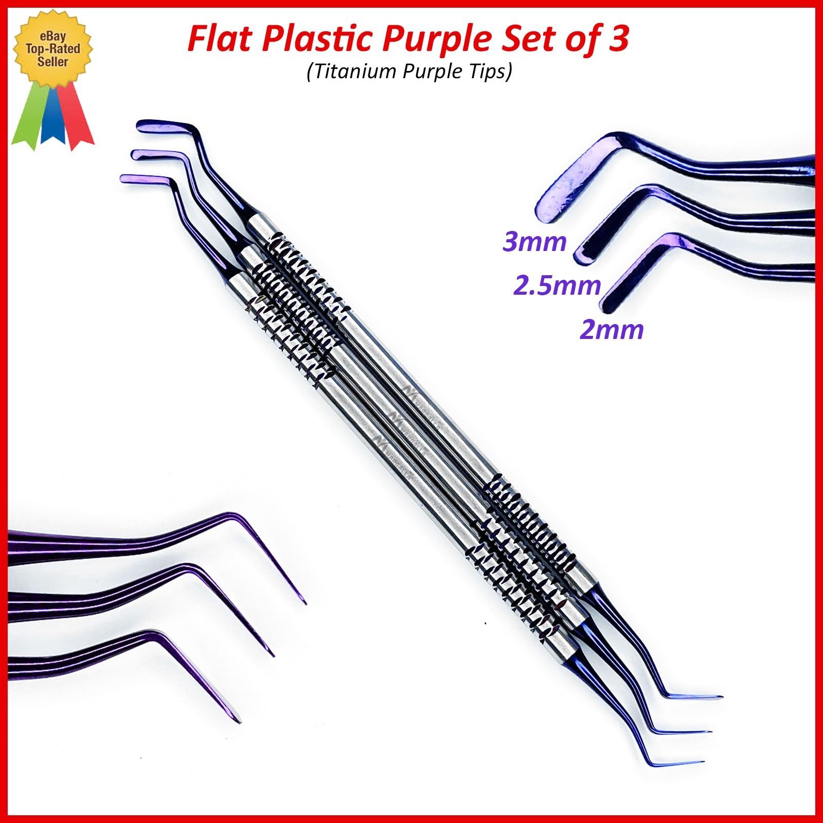 Set of 3 Dental Flat Plastic Composite Filling Instrument Titanium Purple Coated