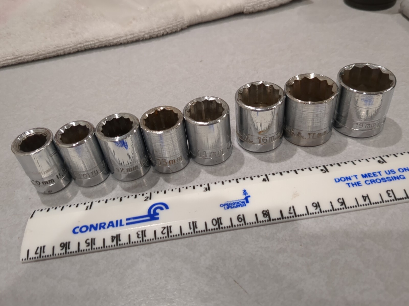 8x METEOR Metric USA Socket Lot 10-14mm, 16, 17, 19mm Sockets 3/8" Drive