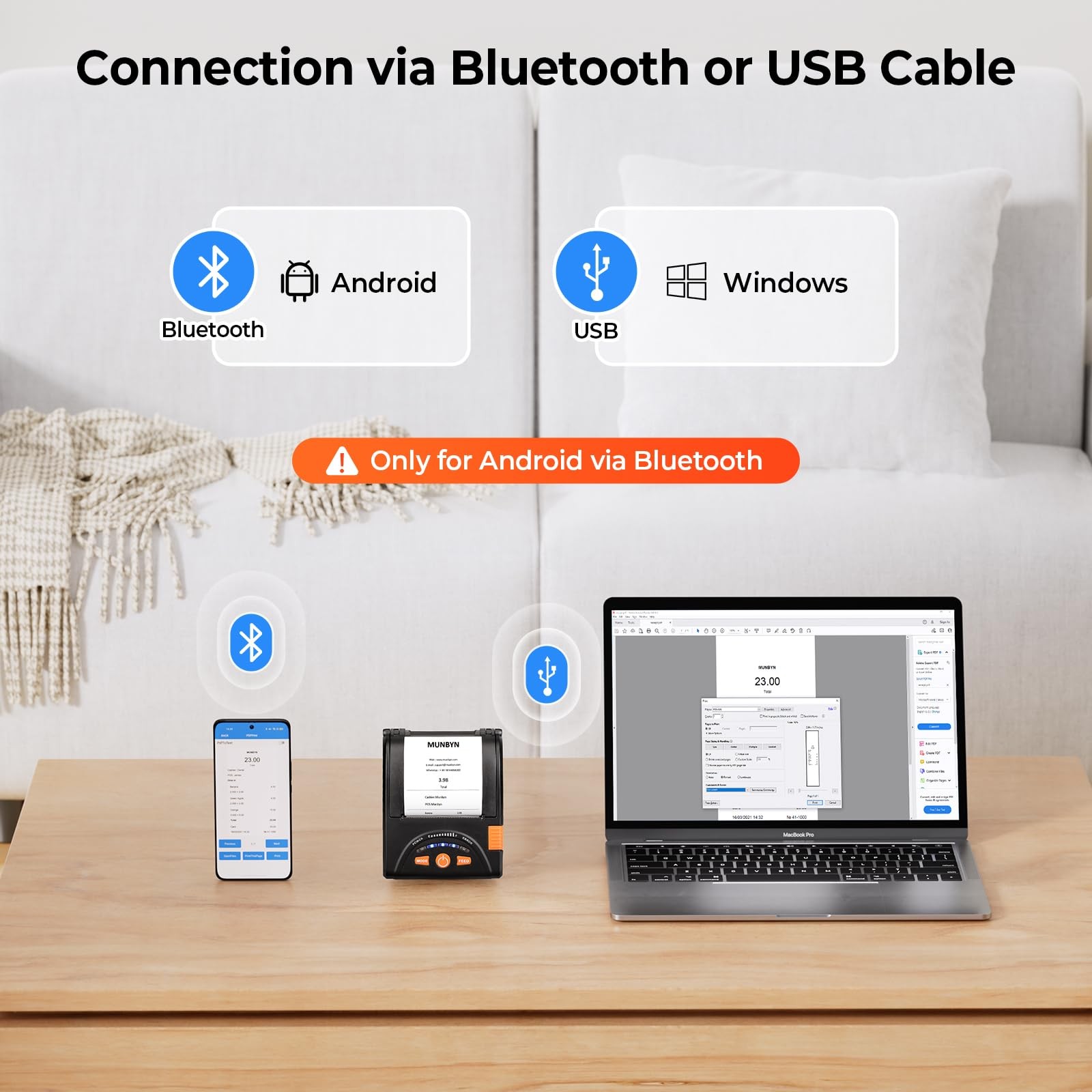 Bluetooth Receipt Printer, 58mm Mini Wireless POS Thermal Printer for Restaur...