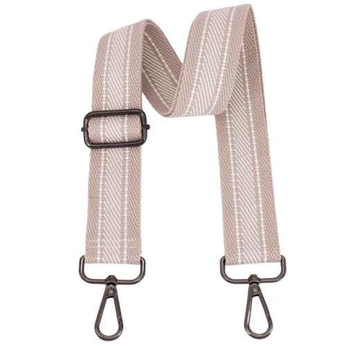 Replacement Purse Strap Shoulder Strap Adjustable Khaki Stripe-Black Metal