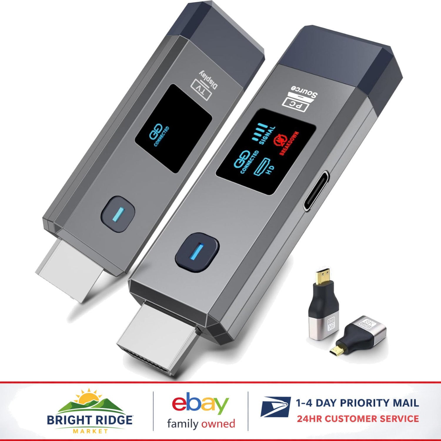 LED Display Wireless HDMI Receiver with Mini and Micro HDMI Adapters Included