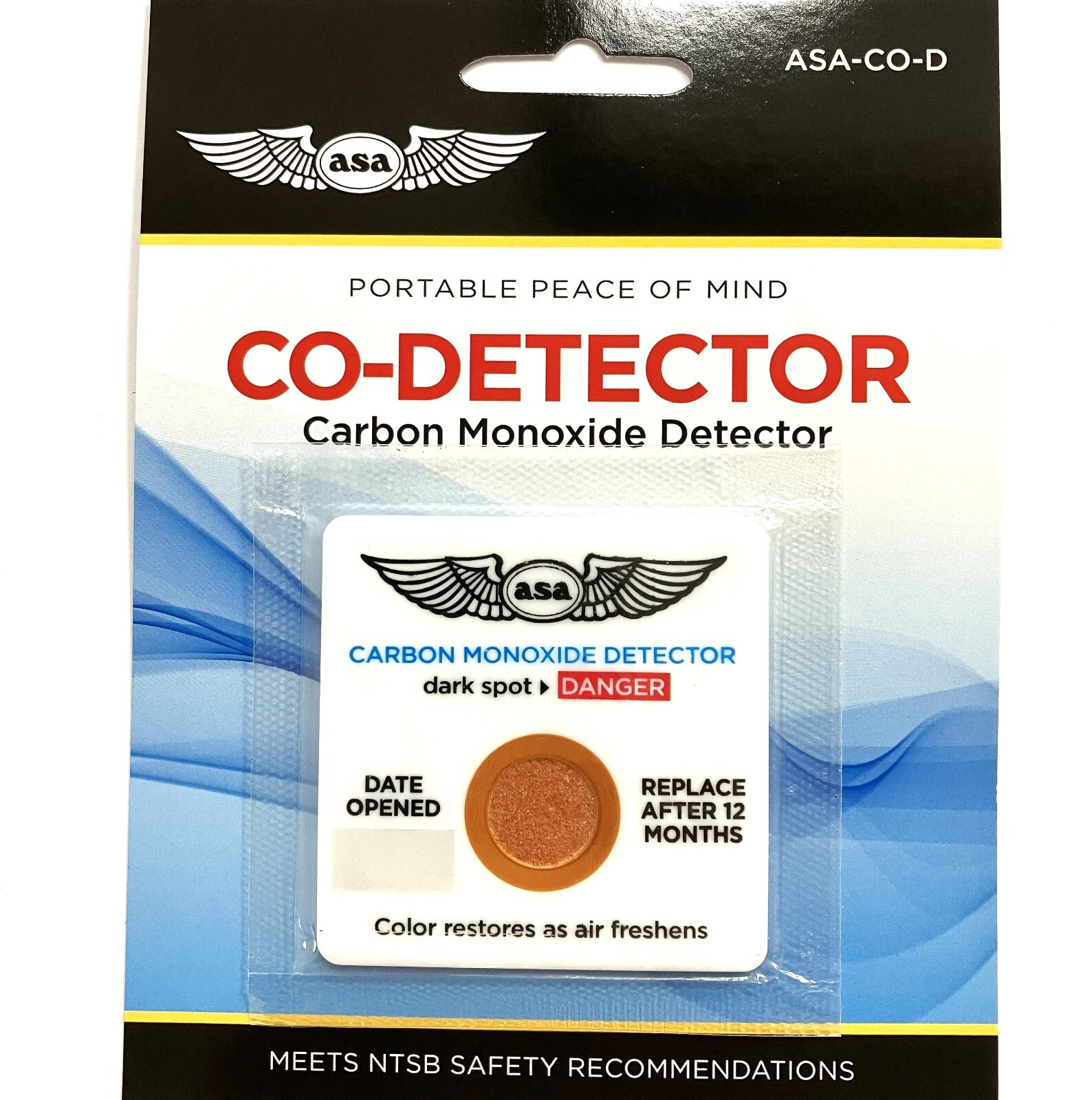 ASA Aircraft Carbon Monoxide Detector Airplane CO Portable Safety - Thru 7/1/28