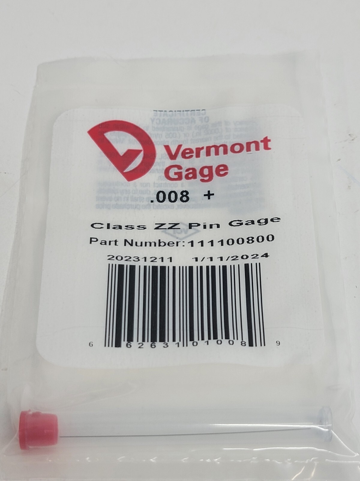 Vermont Gage - 111100800 - .008+ Class ZZ Pin Gage