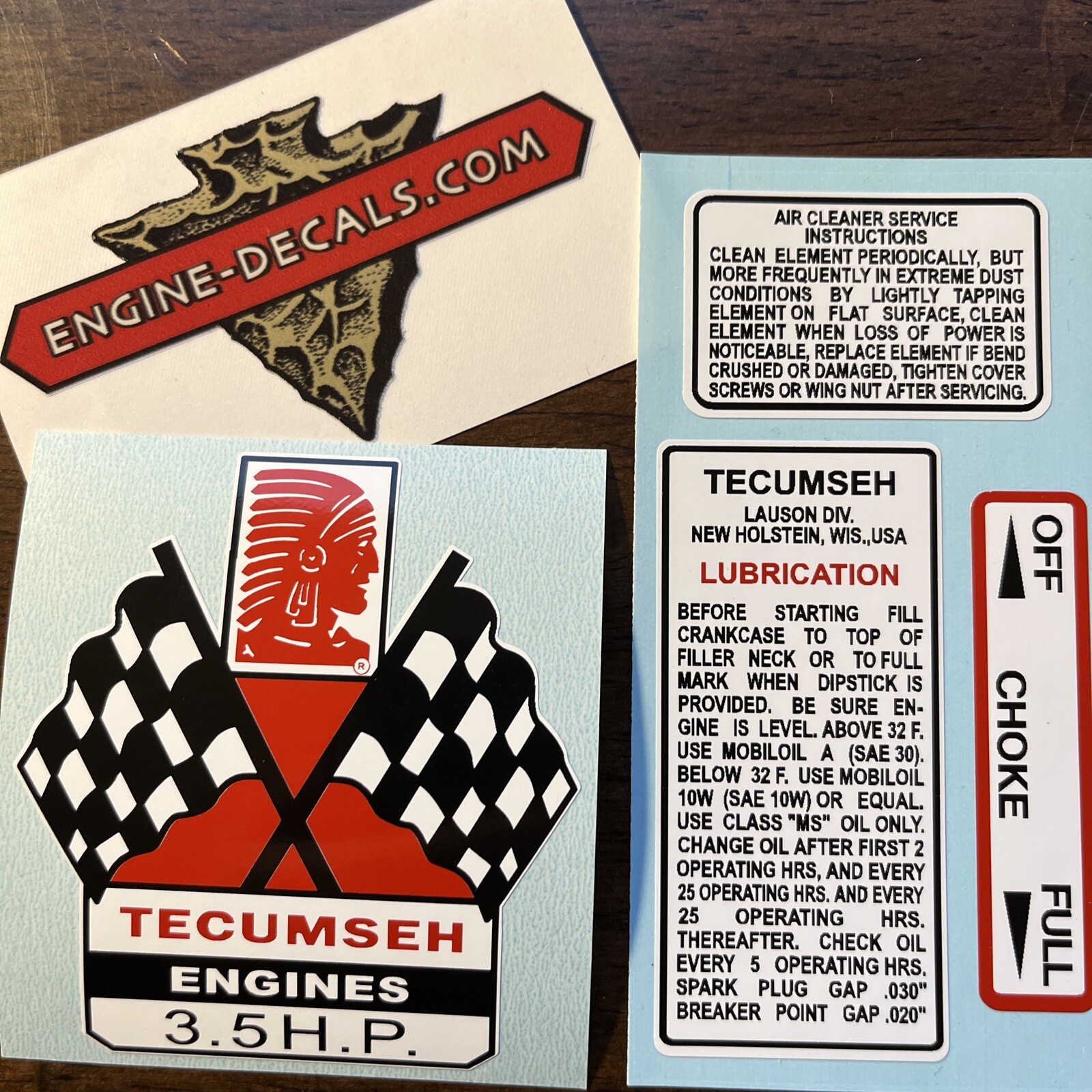 Tecumseh Engine 3.5-hp 60’s decal H35 Mini Bike Go Kart Flags T35 Set 4