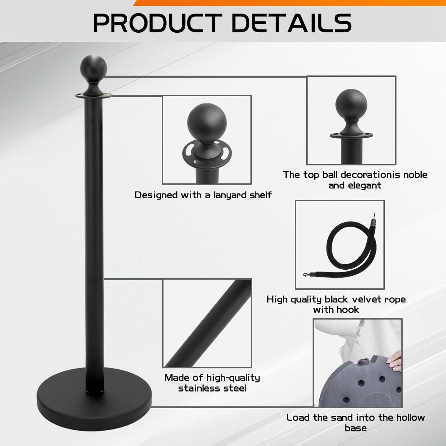 Black Stanchion Posts with Velvet Rope Set (4 Posts + 3 Ropes) Crowd Control