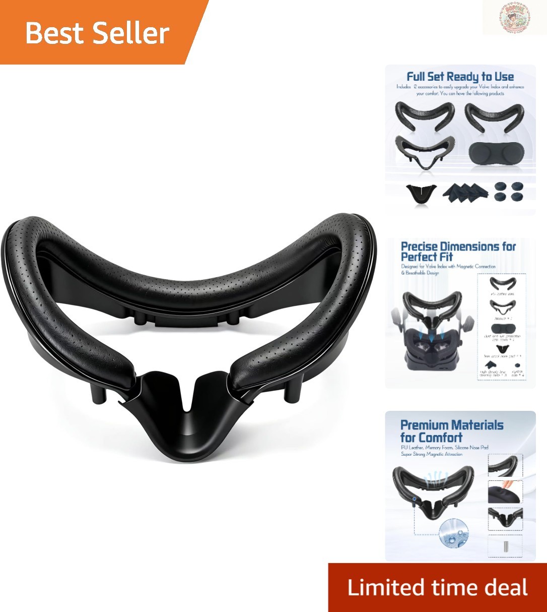 Deluxe Valve Index Face Gasket Set: PU Leather Covers & Cleaning Tools Included