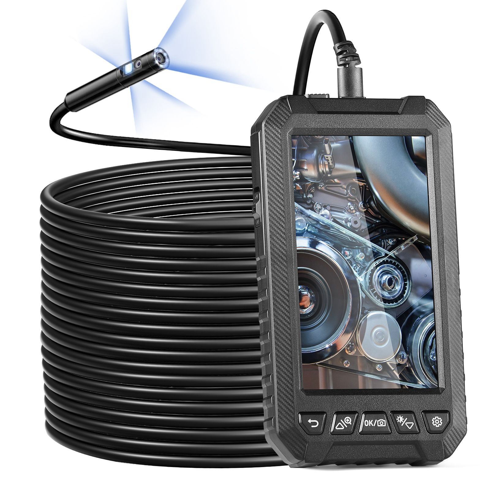 Endoscope Camera with Light, Triple Lens Borescope with 49.2FT Semi - Rigid