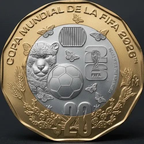 MEXICO 2026 WORLD SOCCER CUP Ball & nature $20 BIMETALLIC coin BU nice dsn. ltd
