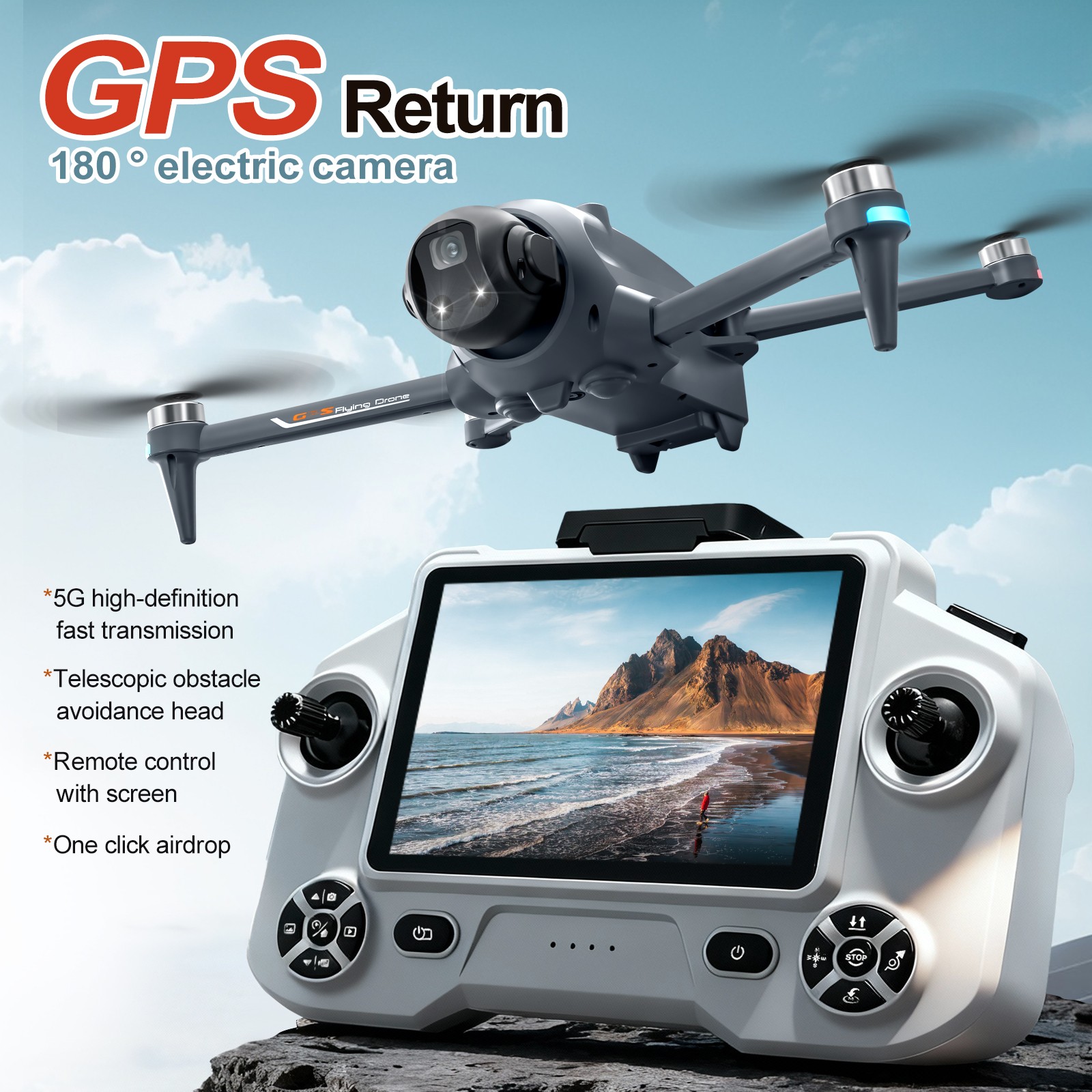 YL059 GPS Return Drone 4K Camera Lightweight Foldable FPV Transmission w/ Screen