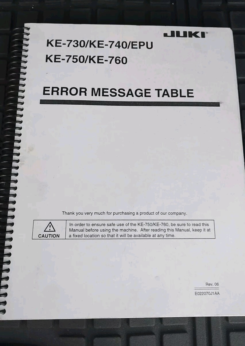 JUKI Error Message Table E022070J1AA KE-730/740/750/760