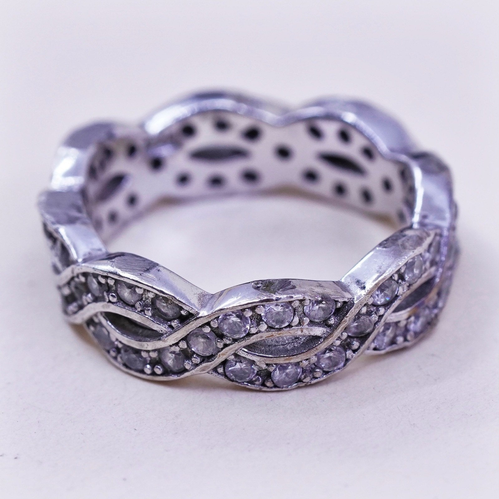 Size 4, Vintage sterling silver handmade ring, engagement ring with cz