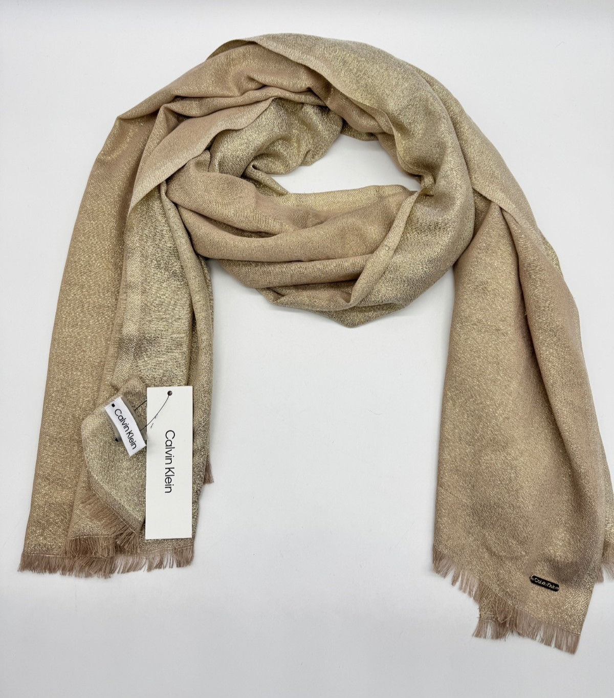 CALVIN KLEIN lightweight metallic gold women's scarf wrap - Antique gold