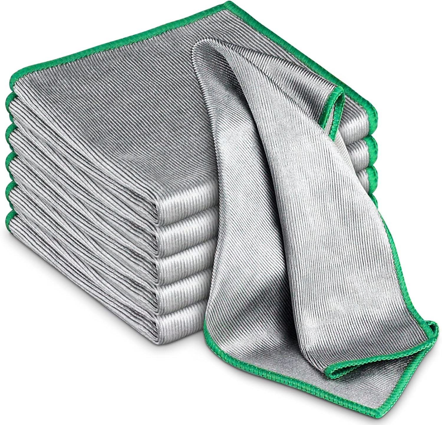 Glass Polishing Cloth Streak Free 12 Inch x 12 Inch, Sliver, Pack of 6