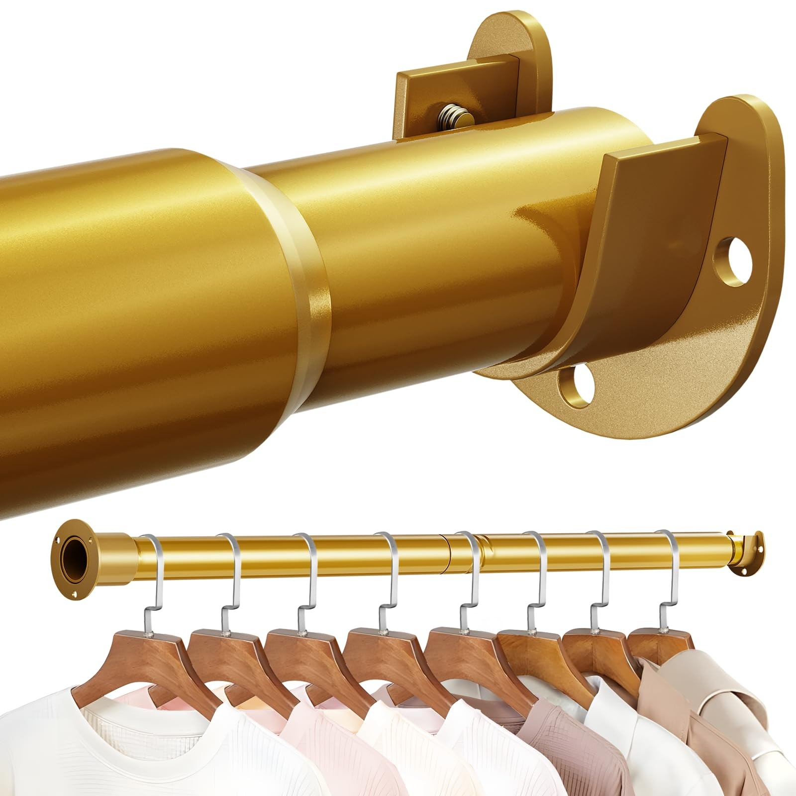 17 to 43 Inch Gold Adjustable Closet Rod for Hanging Clothes Wardrobes RV