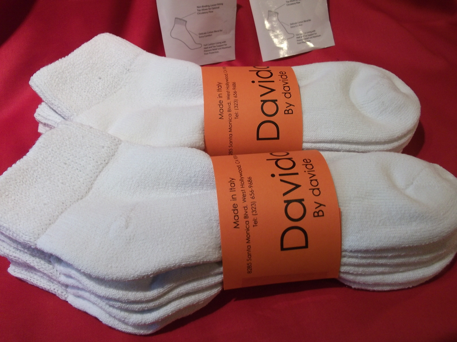 Mens socks diabetic ankle/ quarter 100% cotton made in Italy 6 pairs white 13-15