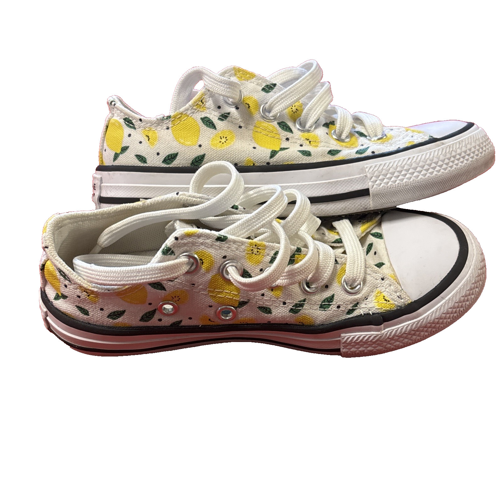 Kids Converse All Star Low Top Yellow Lemon Print Sneakers Shoes Size 11 JR