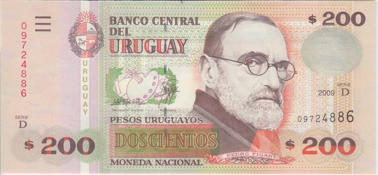 Uruguay banknote P.89b 200 Pesos Uruguayos 2009  Serie D   UNC YYY