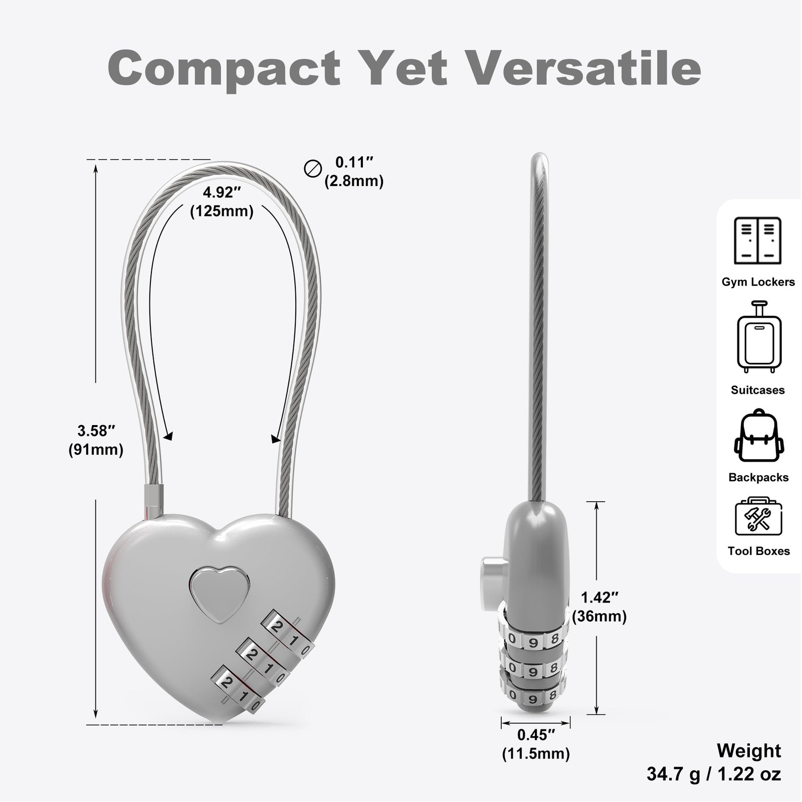 UP Security Silver Cable Lock 5" 2-Pack