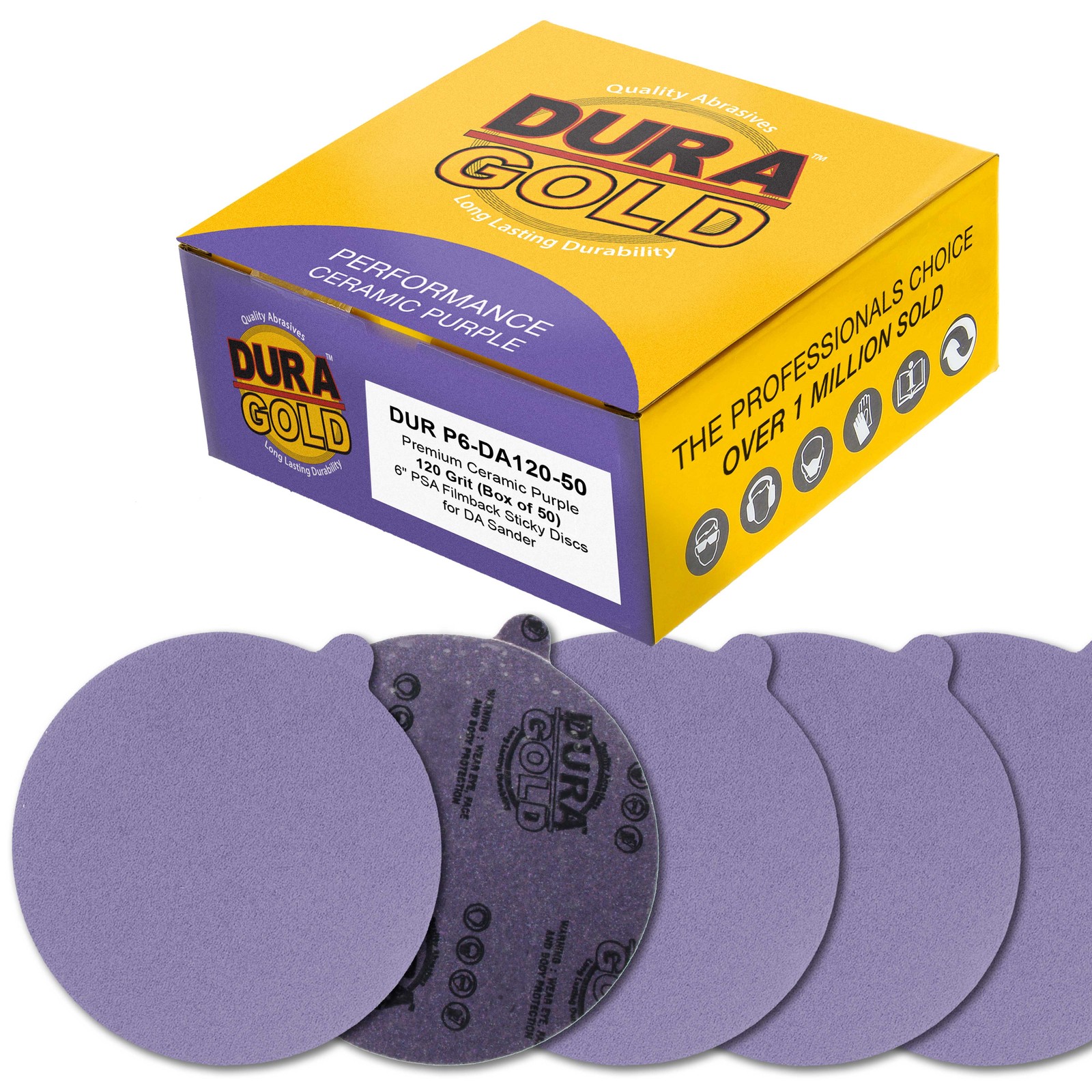 120 Grit 6" PSA Ceramic Sanding Discs, Box of 50 - Self Adhesive Sandpaper