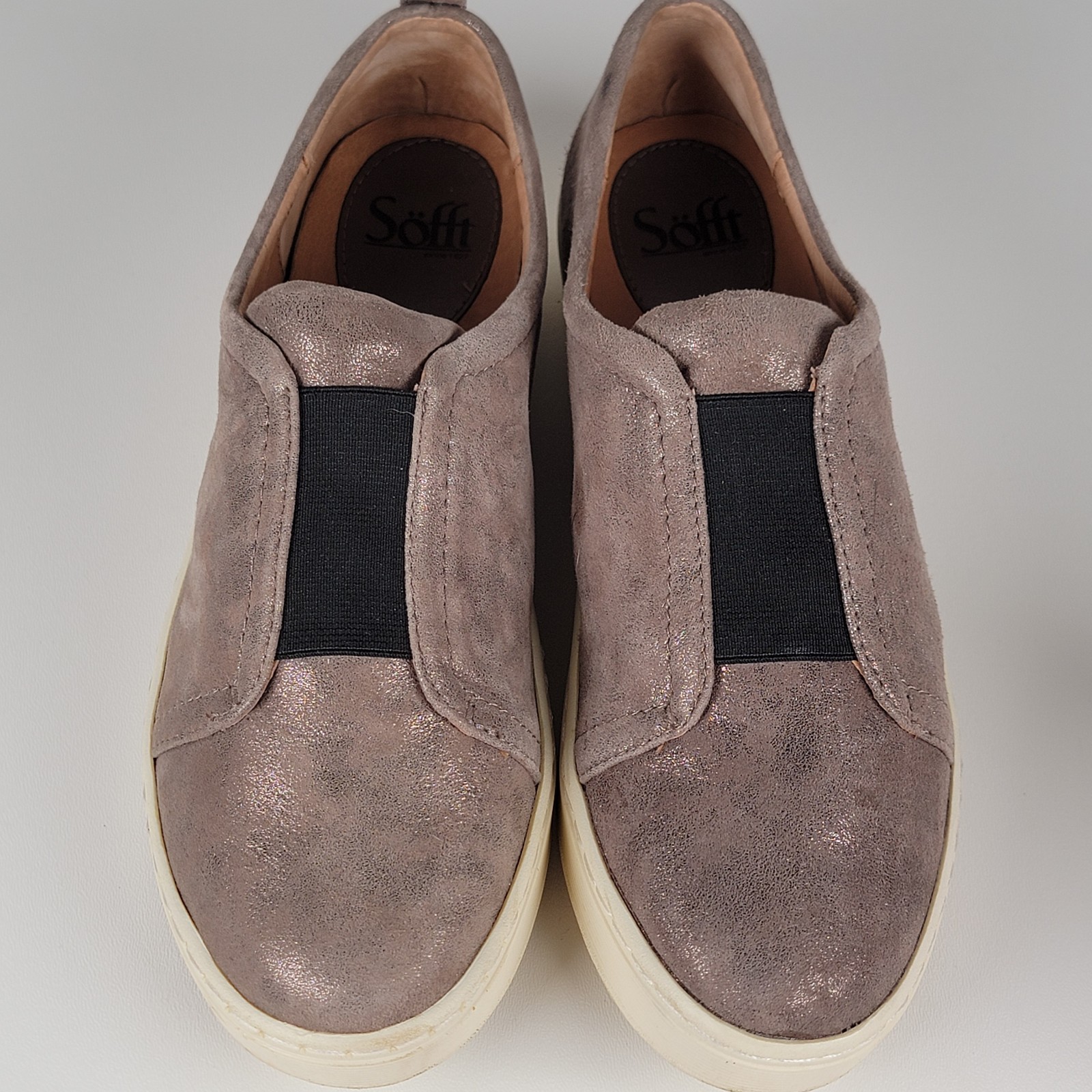 Sofft Safia Slip On Comfort Shoe 9.5 M Metallic Bronze Leather Stretch Cream Mid