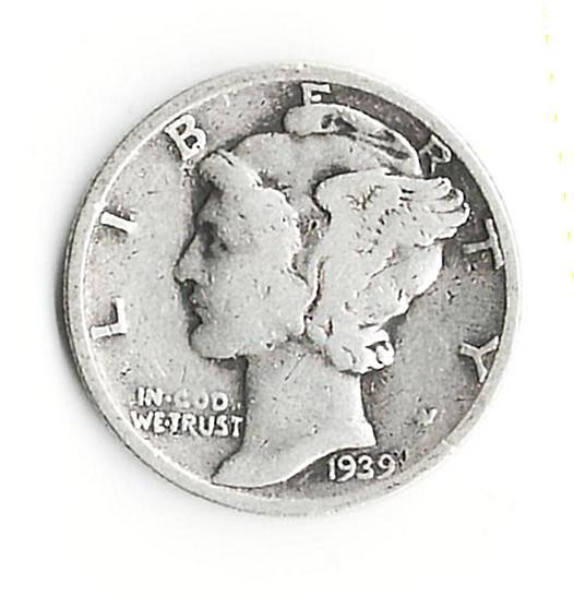 1939 P Mercury Dime - Circulated Fine - 90% Silver - Free Shipping