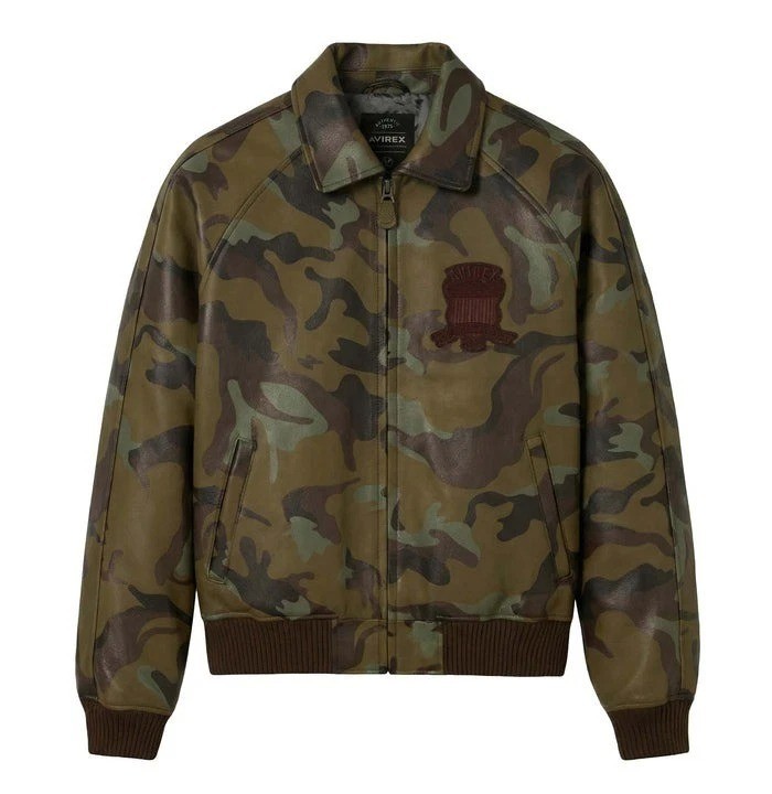Men's Avirex USA CAMO ICON Limited Edition Flight Bomber Cowhide Leather Jacket