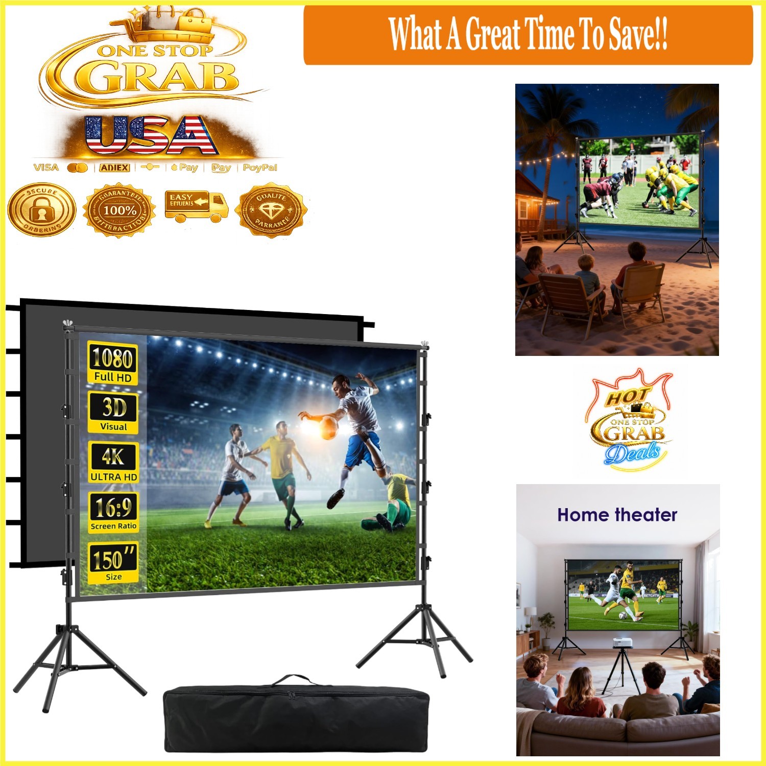 150-Inch Portable Outdoor Projector Screen with Stand for Indoor & Outdoor Use