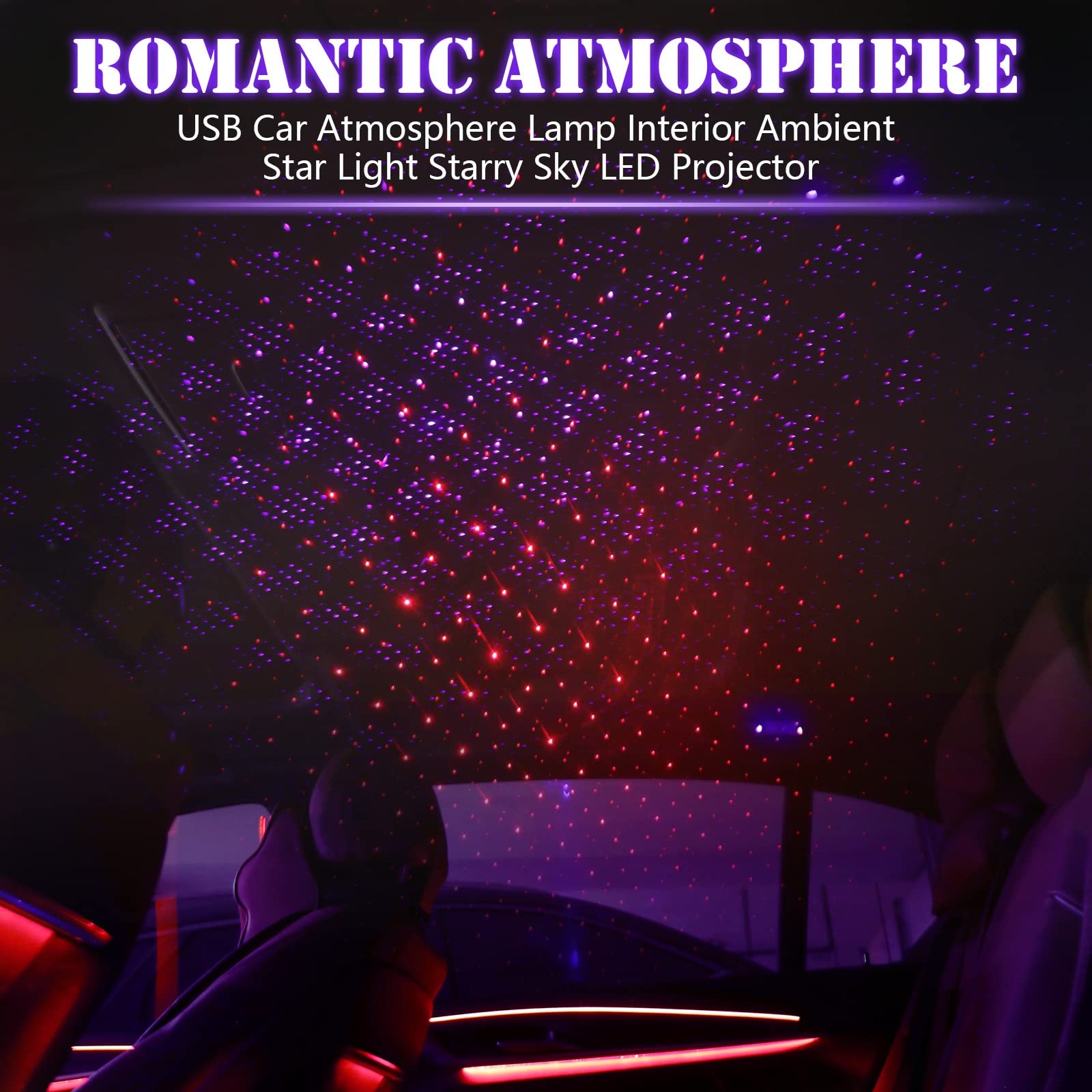 2 Pack USB Star Projector Night Light Adjustable Romantic Projector Car Inter...