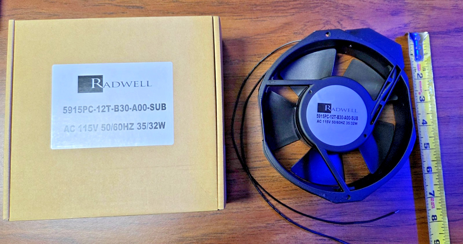 New Radwell Fan # 5915PC-12T-B30-A00-SUB with 2 Wired Leads 115 VAC 212 CFM
