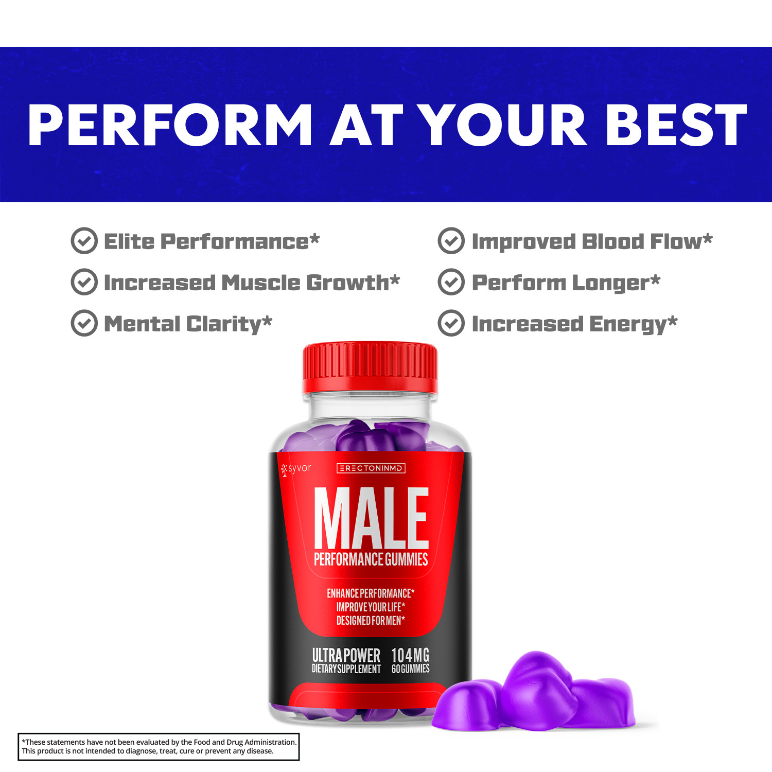 Erectonin MD Advanced Male Performance Formula Vitamin Supplement 60 Gummies