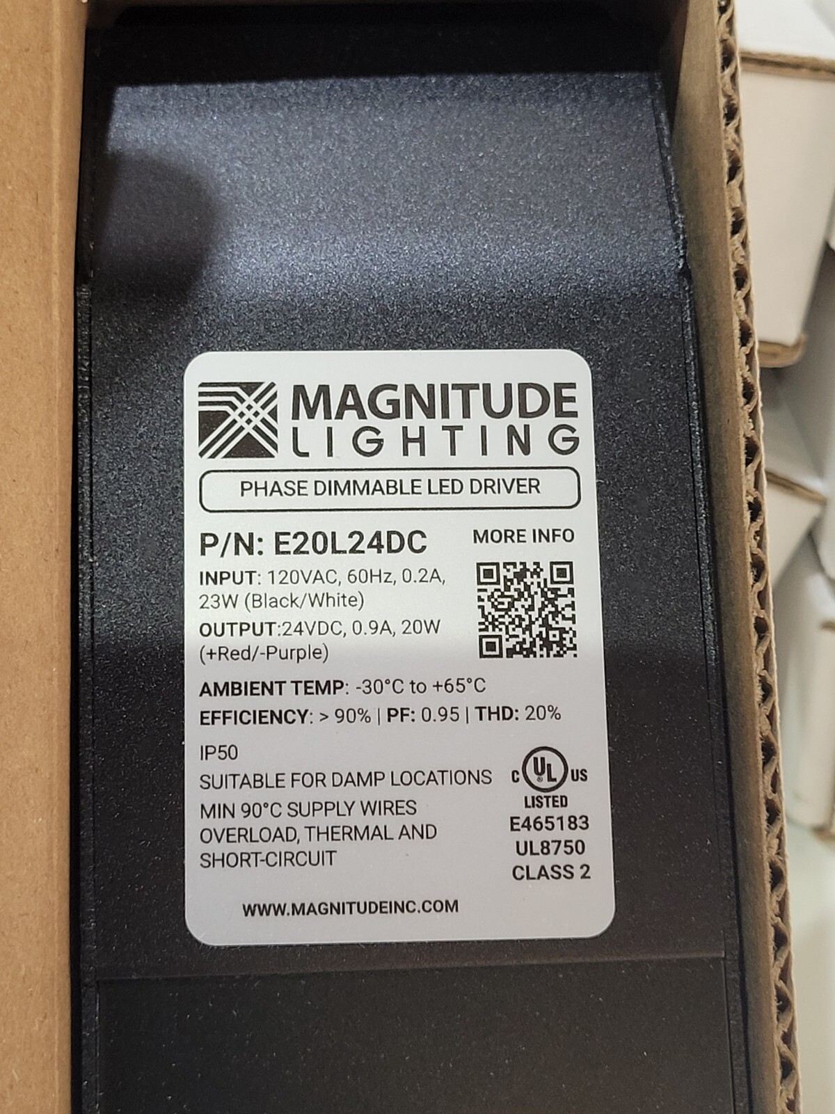 Magnitude E-Series LED Driver 20 Watt Phase Dimmable 120V Input 24VDC