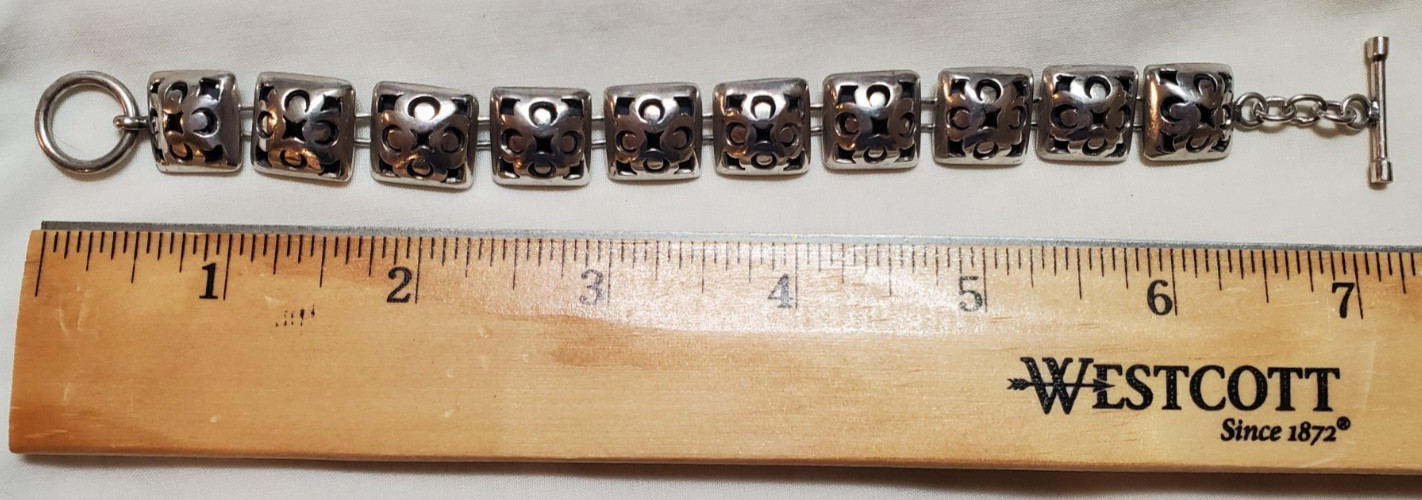 Sterling Silver Cutout Square Link Toggle Bracelet