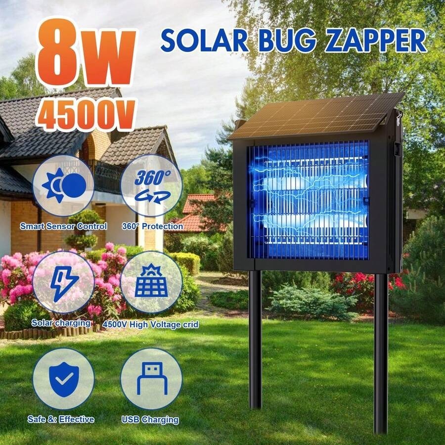 8W Solar Bug Zapper Outdoor 2000Sq.Ft Portable Mosquito Killer