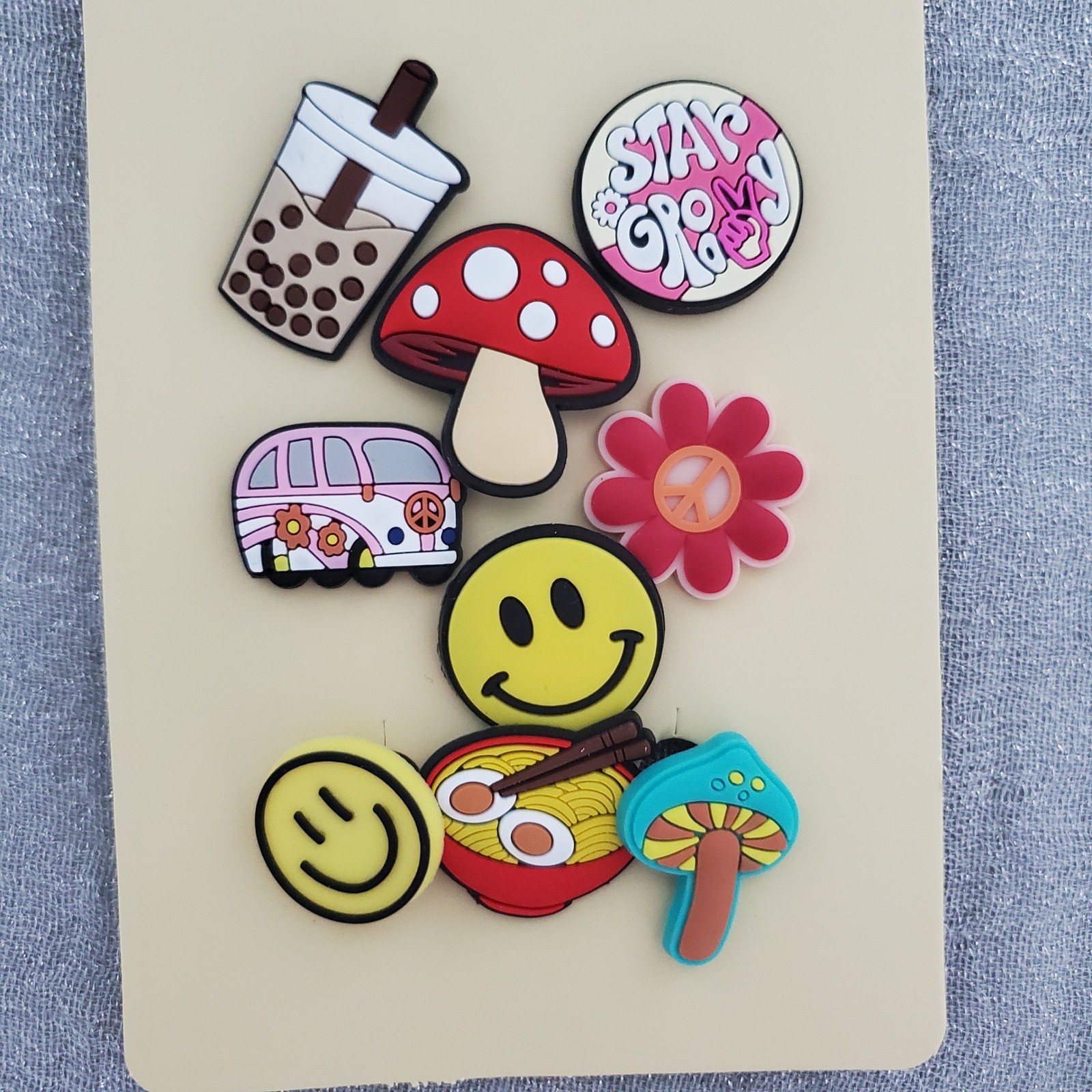 CROC Charms Assorted Designs Smiley Face Mushroom Van Boba Peace Flower