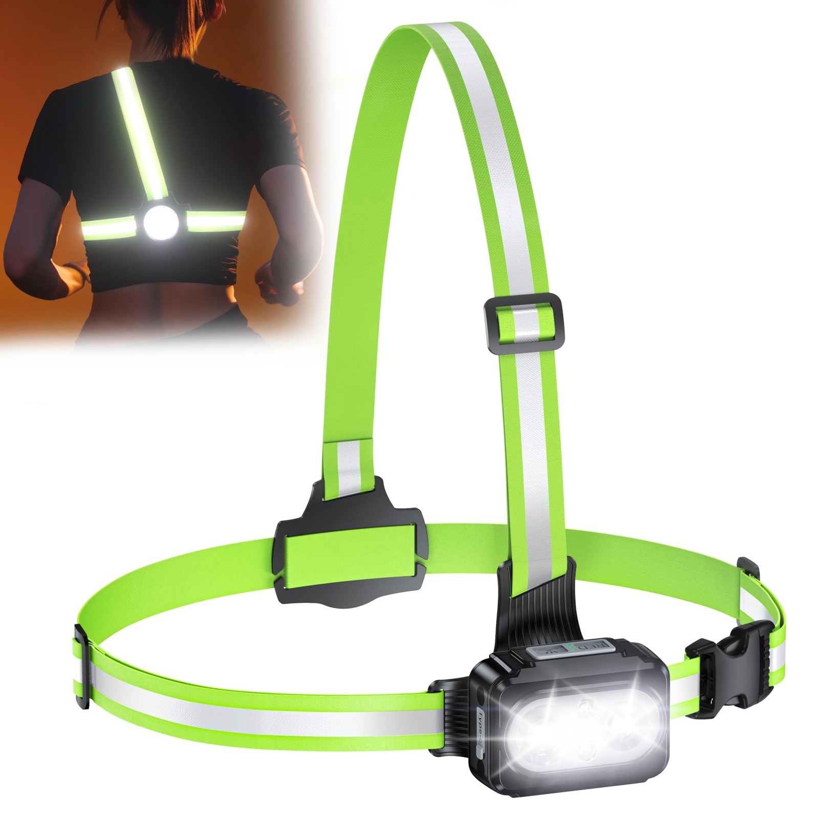 Running Lights for Runners with Reflective Straps, 500 Lumens 7 Modes & 45°