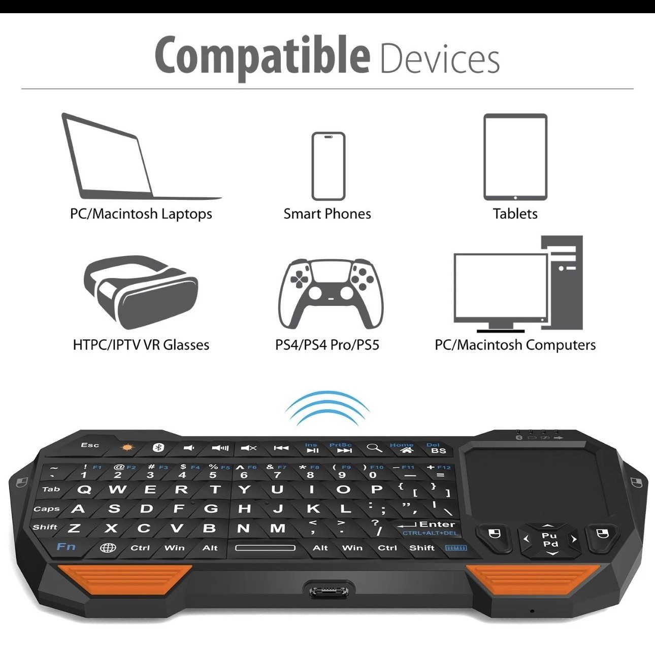 Fosmon 30FT Mini Wireless Bluetooth Keyboard Touchpad for iOS Android Windows