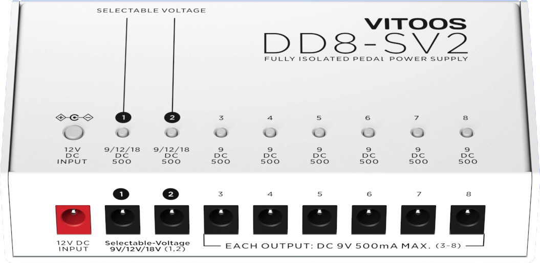 Vitoos DD8-SV2 8 outlet isolated pedal power supply. AU spec,includes the cables
